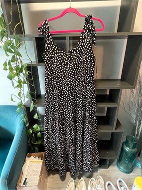 Papillion Black and White Polka Dot Tie-Strap Maxi Dress